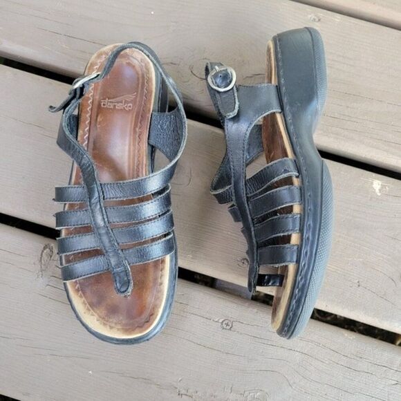Vintage y2k Dansko Lolita Black Strappy Buckle Chunky Platform Clogs Sandals - Picture 8 of 8